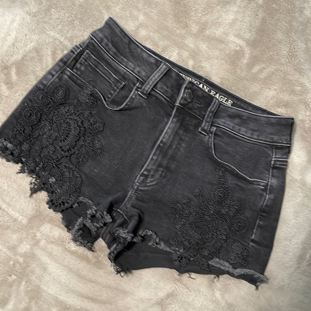Black American Eagle Ripped high rise Jean Shorts
